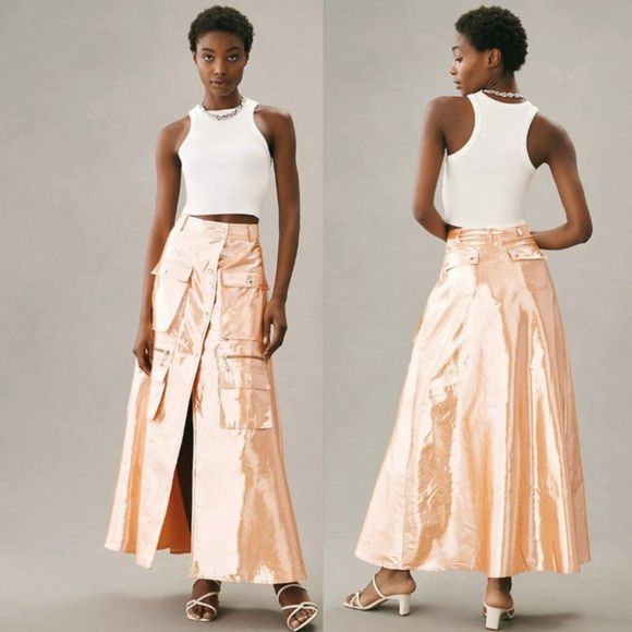 Anthropologie Dresses & Skirts - Anthropologie x Let Me Be Metallic Cargo Maxi Skirt nwt medium